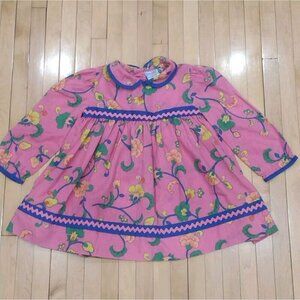 Vintage Nanas Pet JC Penney Pink Floral Shirt Dress Rick Rack 3T